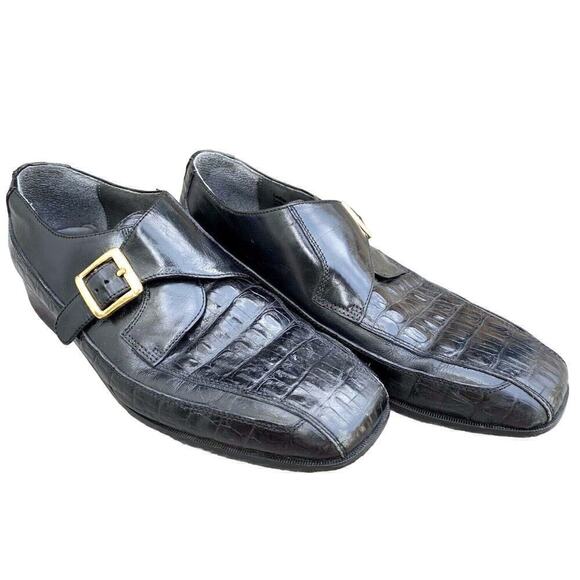 Mens Stacy Adams Alligator Croc Black Leather Monk-Strap Loafer Sz 9m 23588-01 - Picture 1 of 6